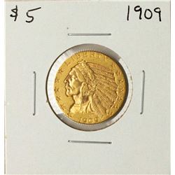 1909 $5 Indian Head Half Eagle Gold Coin