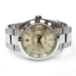 Rolex Mens Datejust Stainless Steel 41mm Silver Stick Luminous Dial Watch