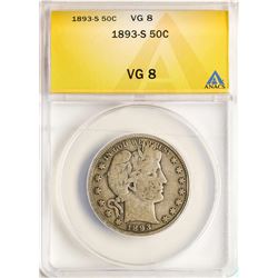 1893-S Barber Half Dollar Coin ANACS VG8