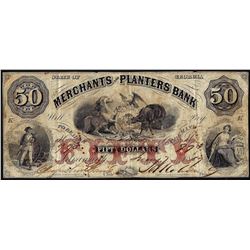 1859 $50 Merchants and Planters Bank Georgia Obsolete Note