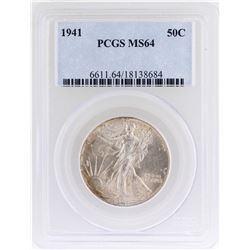 1941 Walking Liberty Half Dollar Coin PCGS MS64