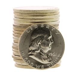 Roll of (20) Brilliant Uncirculated 1961 Franklin Half Dollar Coins