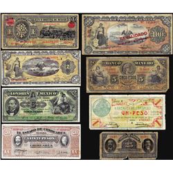 Lot of (8)Assorted Mexican Revolution Currency Notes