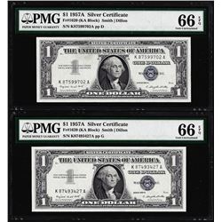 Lot of (2) 1957A $1 Silver Certificate Notes Fr.1620 PMG Gem Uncirculated 66EPQ