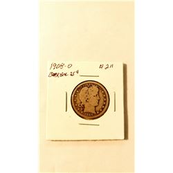1908 O Barber Quarter