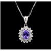 Image 2 : 2.48 ctw Tanzanite and Diamond Pendant With Chain - 14KT White Gold