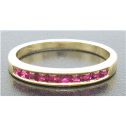 Petite 18k Yellow Gold 0.50 ctw Rare Square Cut Blood Red Ruby Channel Band Ring