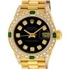 Image 1 : Rolex Ladies 18K Yellow Gold Black Diamond And Emerald President Wristwatch With