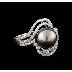 14KT White Gold Pearl and Diamond Ring