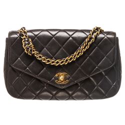 Chanel Black Lambskin Leather Vintage Envelope Single Flap Bag