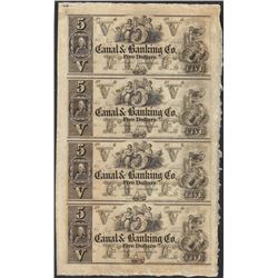 Uncut Sheet of 1800's $5 Canal & Banking Co. Obsolete Notes