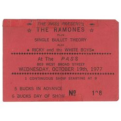 Ramones 1977 Richmond Concert Ticket