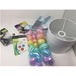Assorted Household Items- Hand Towel, Easter Eggs, Drink Charms, Brackets, Floor Protectors, Lamp Sh
