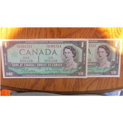 Set of 2 1967 Canada 1 Dollar Notes