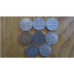 Set of 8 Canada 5 Cent Set