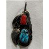 Image 1 : NAVAJO STERLING PENDANT WITH RED CORAL &