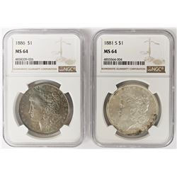 TWO NGC MS64 MORGAN DOLLARS: