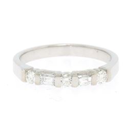 Solid Platinum Alternating VS1 G Baguette and Round Diamond 2.50mm Band Ring