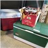 Image 1 : GREEN COLEMAN AND RED RUBBERMAID COOLERS AND COLEMAN CATALYTIC HEATER