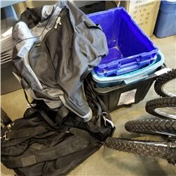 4 STORAGE TOTES AND 3 DUFFLE BAGS