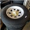 Image 2 : SET OF 4 RV TRAILER TIRES AND 5 BOLT WHEELS WITH CENTRE CAPS