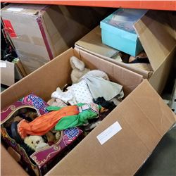 2 BOXES OF COLLECTOR DOLLS, STUFFIES, AND PUPPETS