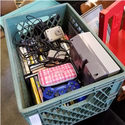 CRATE OF GAME CUBE GAMES, DS, PS2 SLIM, AND NES CONSOLE