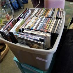 TOTE AND BOX OF DVDS