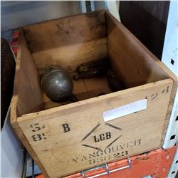 WOODEN LIQUOR BOX W/ CLOCK WEIGHTS