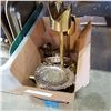 Image 1 : BRASS LAMP, BRASS DUCK FIGURE, AND SILVER PLATED DISHES