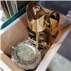 Image 2 : BRASS LAMP, BRASS DUCK FIGURE, AND SILVER PLATED DISHES
