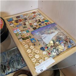 LOT OF PINS ON CORK BOARD