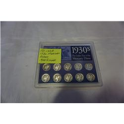 10 - 1930s USA MERCURY DIMES IN HOLDER .900 SILVER