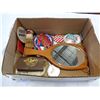 Image 1 : TRAY OF BUTTON PINS, HAND MIRROR, AND COLECTIBLES