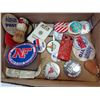 Image 2 : TRAY OF BUTTON PINS, HAND MIRROR, AND COLECTIBLES