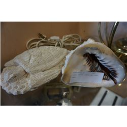 CORAL CARVED TURTLE AND CONCH SHELL