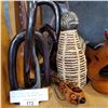 Image 2 : LOT OF SOAP STONE CARVINGS, WOOD CARVINGS, AND WOVEN VASE