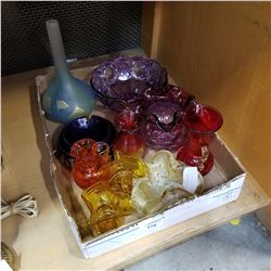 LOT OF ART GLASS VASES AND COLOURED GLASS WARE