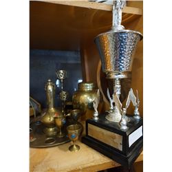 LOT OF BRASS COLLECTIBLES, TROPHY