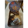 Image 1 : CLARENCE WELLS DRUM, METAL BEAR FIGURE, AND WOOD BOWL