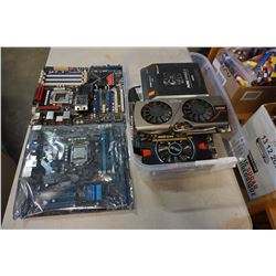 SMALL TOTE OF COMPUTER PARTS