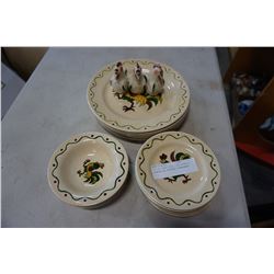 LOT OF POPPY TRAIL CALIFORNIA PROVINCIAL ROOSTER DINNERWARE