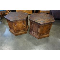 PAIR OF VINTAGE HEXAGON END TABLES W/ STORAGE