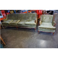 1930s QUEEN VICTORIA SOFA AND CHAIR CRUSHED VELVET
