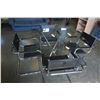 Image 1 : GLASSTOP CHROME BASE DINING TABLE WITH 4 LEATHER SLING CHAIRS