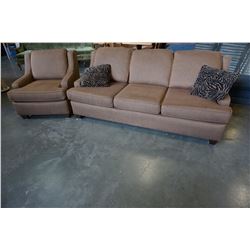 ASPEN GROVE BROWN UPHOLSTERED SOFA AND ARMCHAIR