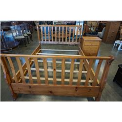 QUEENSIZE SLEIGH BED FRAME W/ 3 DRAWER NIGHT STAND