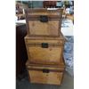 Image 1 : 3 NESTING LEATHER LOOK WOOD LINED TRUNKS W/ WORLD MAP PATTERN