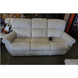 BEIGE FABRIC POWER RECLINE SOFA - 2 RECLINERS