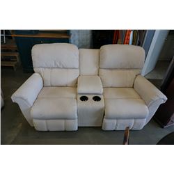 BEIGE FABRIC RECLINING LOVESEAT W/ CONSOLE